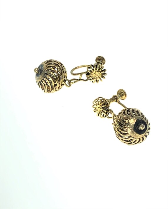 Vintage Gold Cage Earrings. Elegant Gold Filigree Screw Back