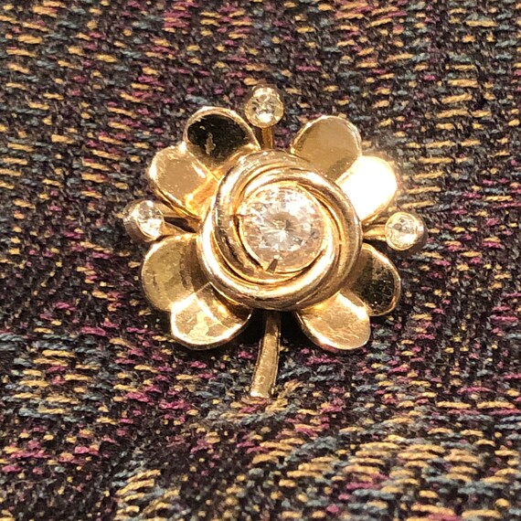 Vintage Coro Gold Flower Pin.   Czech Glass Cente… - image 4