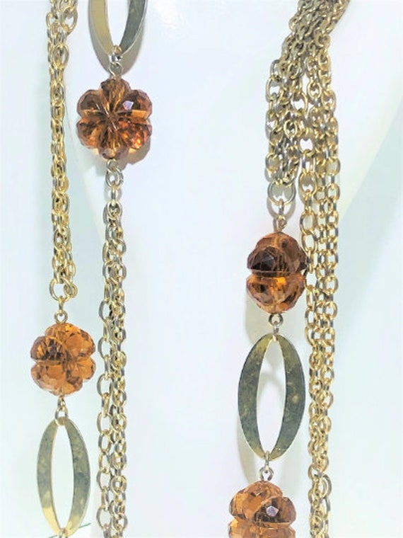 Vintage 46" Brown & Gold Crystal Necklace.  Art D… - image 2