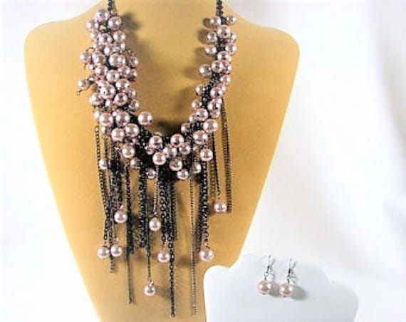 Vintage 20" Swarovski Glass Pearl Jewelry SET.  N… - image 1