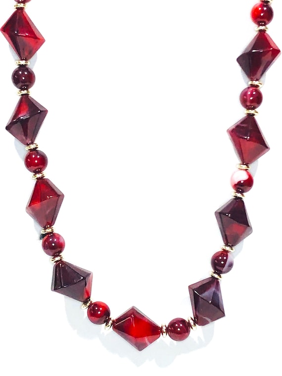 Vintage 24" Burgandy & Red Beaded Necklace.  Eleg… - image 1