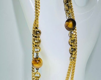 Vintage Czech Glass Beaded Necklace.  Costume Jewelry. Retro Brown Marbleized Beads. Gold & Brown Art Deco Choker. Simple