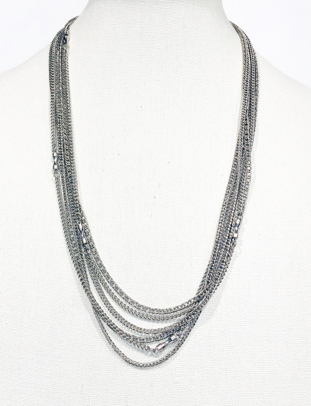 Vintage 54 3 Strand Silver Chain Necklace. Antique Long Silvr Jewelry