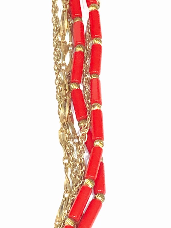 Vintage 24" Multi-Strand Red & Gold Beaded Neckla… - image 3