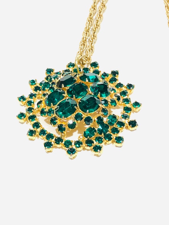 Vintage 34" Gold & Green Crystal Medallion Pendan… - image 4