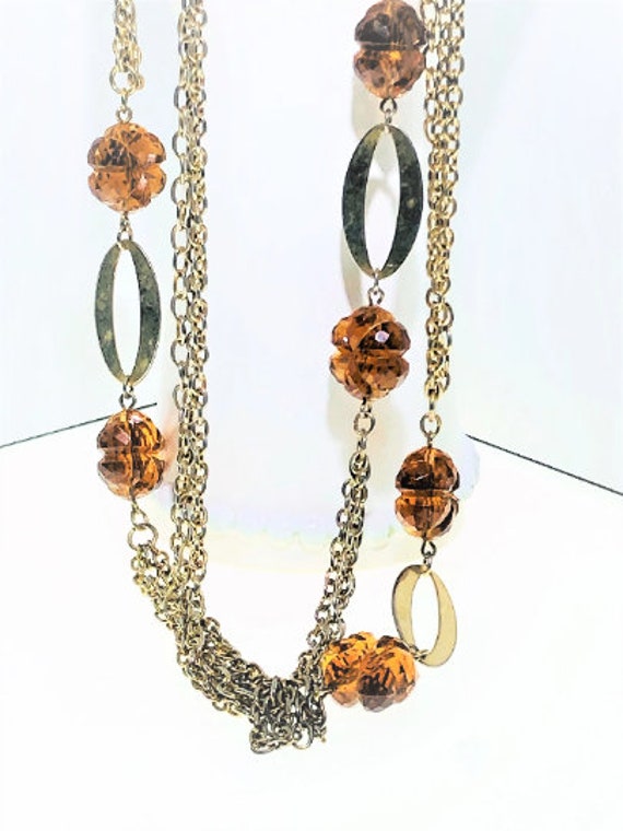 Vintage 46" Brown & Gold Crystal Necklace.  Art D… - image 8