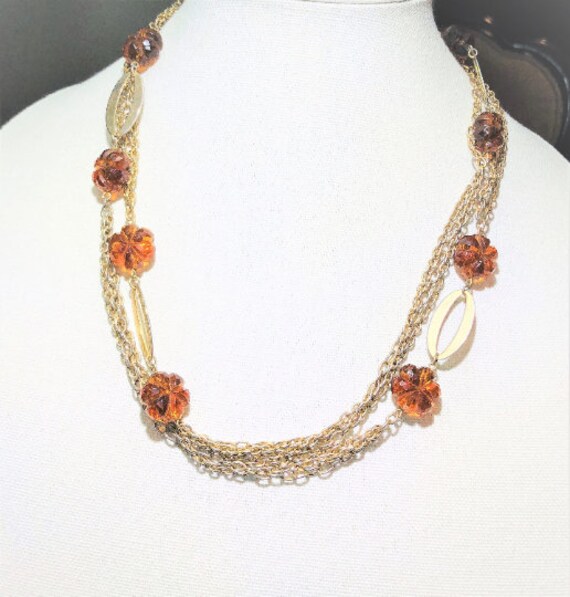 Vintage 46" Brown & Gold Crystal Necklace.  Art D… - image 5