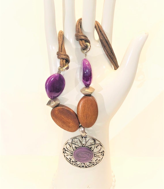 Vintage 20" Amethyst Choker.  Wooden Beads. Ameth… - image 8