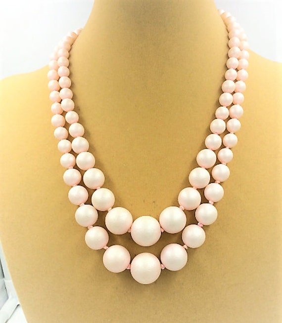 Vintage 22" Pink Pearl Wedding Necklace.  2 Stands