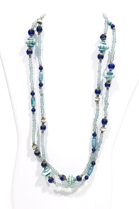 Vintage 48" Cobalt Blue Beaded Necklace.  Blue Cz… - image 7