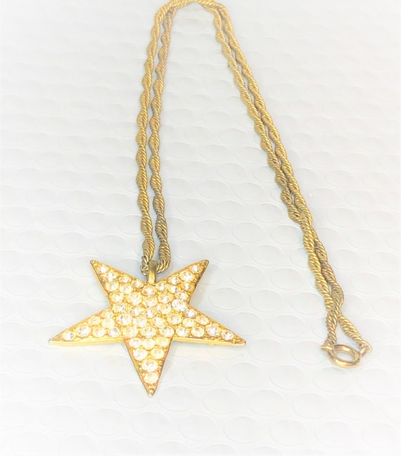 Vintage 24" Swarovski Crystal & Gold STAR Pendant.