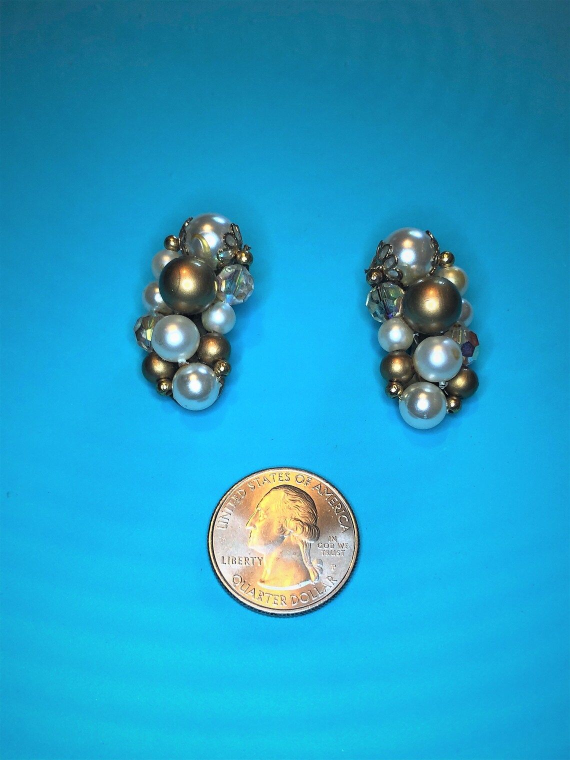 Vintage Gold & White Pearl Clip on Earrings. Antique Gold Etsy