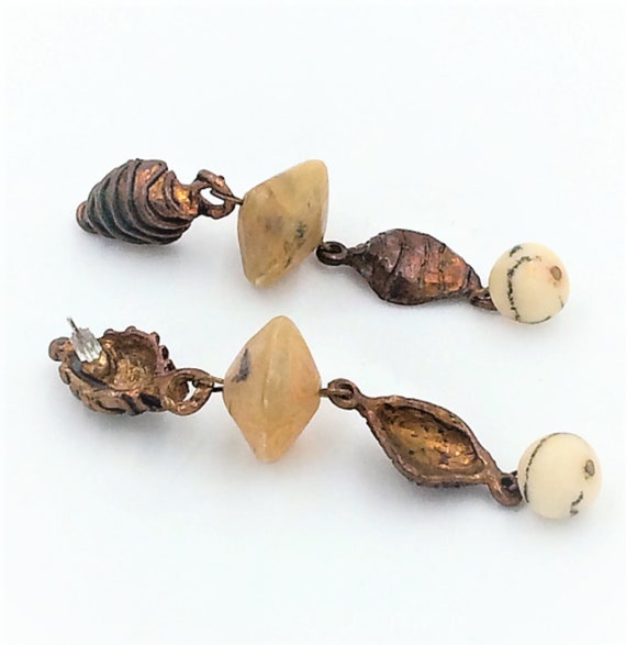 Vintage Copper Pierced Earrings. Elegant Resin An… - image 2