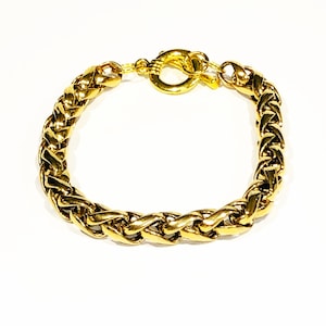 Vintage 7" Gold Chain Link Bracelet.  Gold Rope Style Links. Art Deco Jewelry. Heavy Gold Chain Bracelet. .