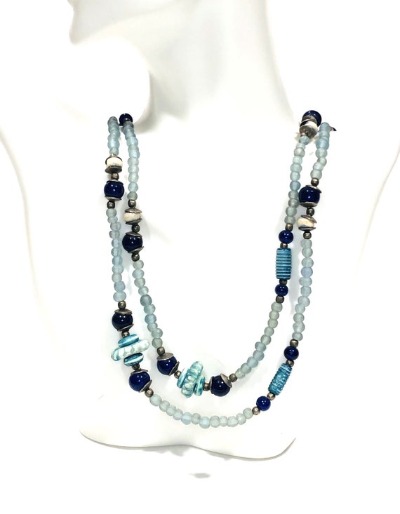 Vintage 48" Cobalt Blue Beaded Necklace.  Blue Cz… - image 2