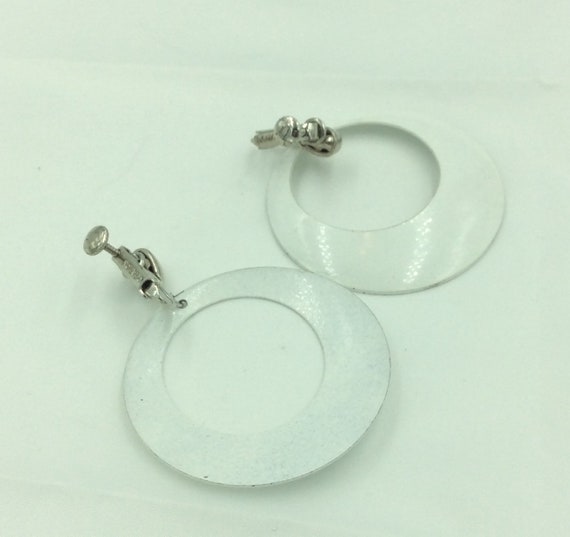 Vintage Large White Enamel Citation Disco Earrings Antique Etsy