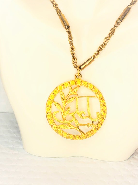 Vintage Gold Floral Pendant.  Art Deco Flower Cir… - image 5