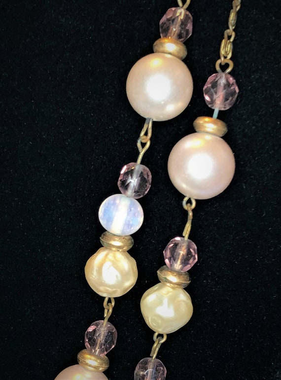 Vintage 58" Closed End Pink Pearl Necklace.  Purp… - image 8