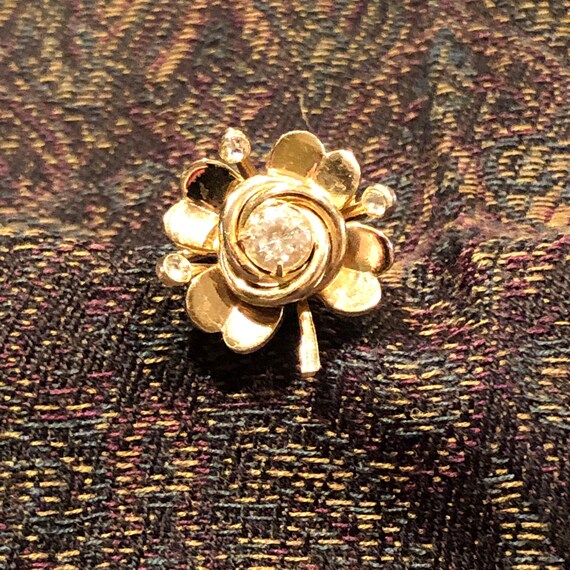 Vintage Coro Gold Flower Pin.   Czech Glass Cente… - image 1