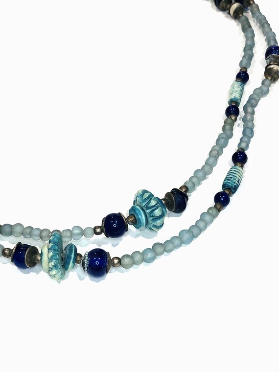 Vintage 48" Cobalt Blue Beaded Necklace.  Blue Cz… - image 10