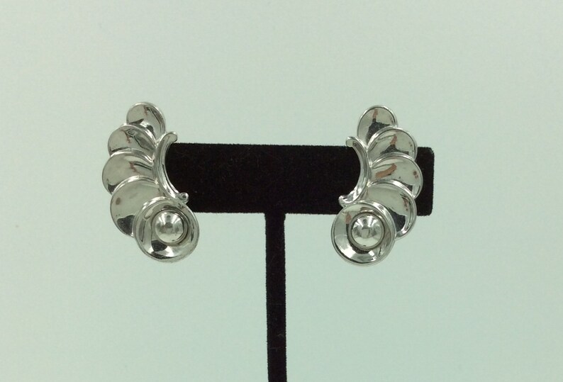 Vintage Silver Clip on Earrings. Antique BARCLAY Modernist Etsy