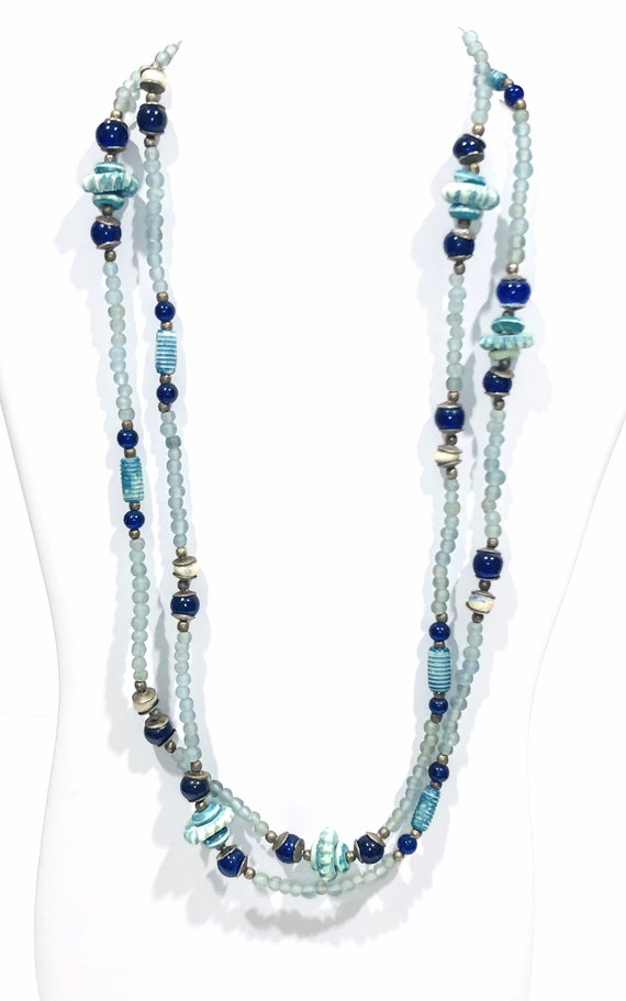 Vintage 48" Cobalt Blue Beaded Necklace.  Blue Cz… - image 3