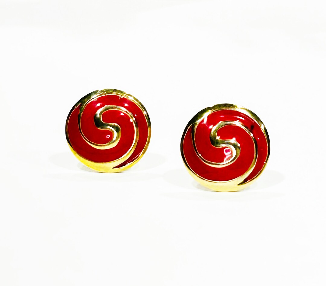 Vintage Red & Gold Clip on Earrings. Elegant Art Deco Jewelry. Etsy