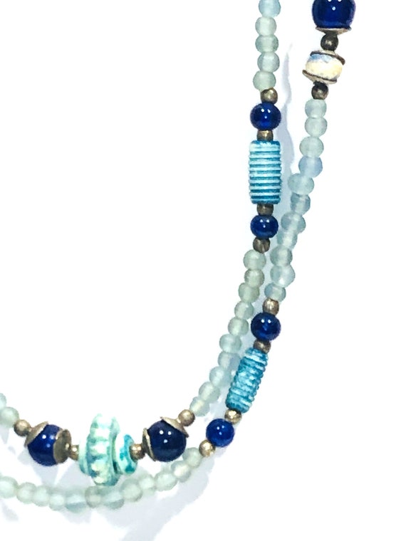Vintage 48" Cobalt Blue Beaded Necklace.  Blue Cz… - image 4