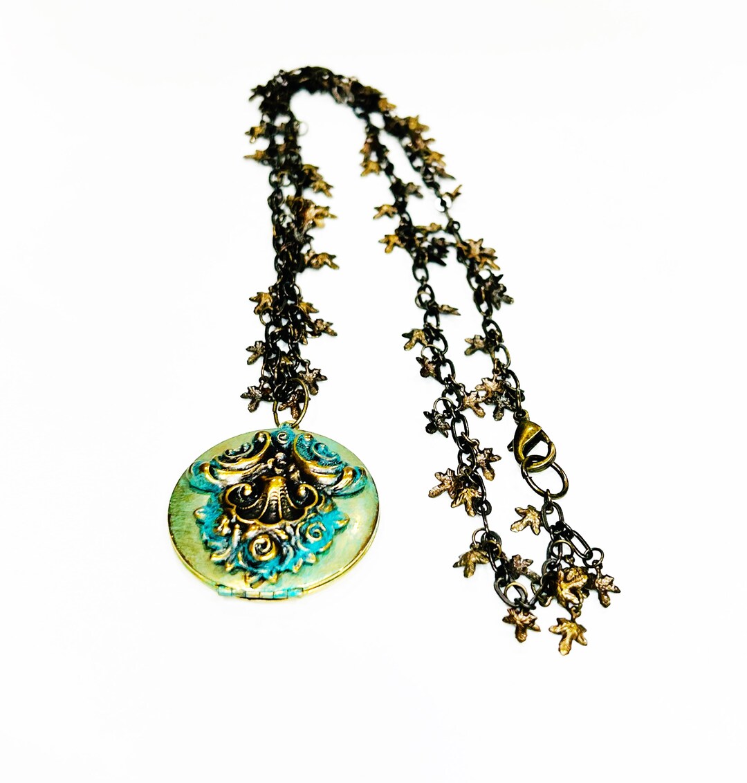 Vintage 24 Floral Brass Locket. Antique Bronze Pendant. Victorian