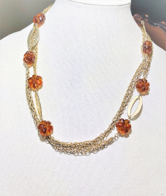 Vintage 46" Brown & Gold Crystal Necklace.  Art D… - image 1