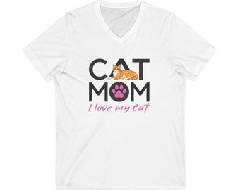 Cat Mom Tee, Cute Yellow Striped Cat Illustration, Cat Lover Gift, Pet Mom Graphic Tee