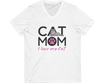 Cat Mom Tee, Cute Gray Cat Illustration, Cat Lover Gift, Pet Mom Graphic Tee
