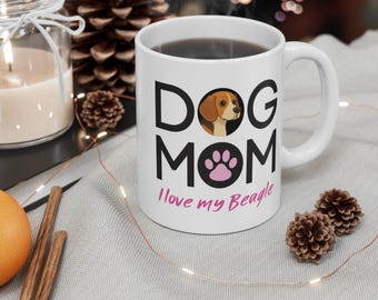 Dog Mom Mug | I Love My Beagle, Paw Print Design