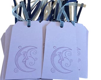 Purple Moon Gift Tags, Set of 14, Hand Cut