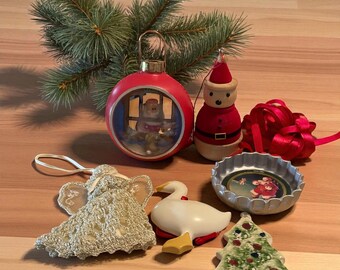 VINTAGE CHRISTMAS ORNAMENTS Set of Six Miscellaneous Ornaments
