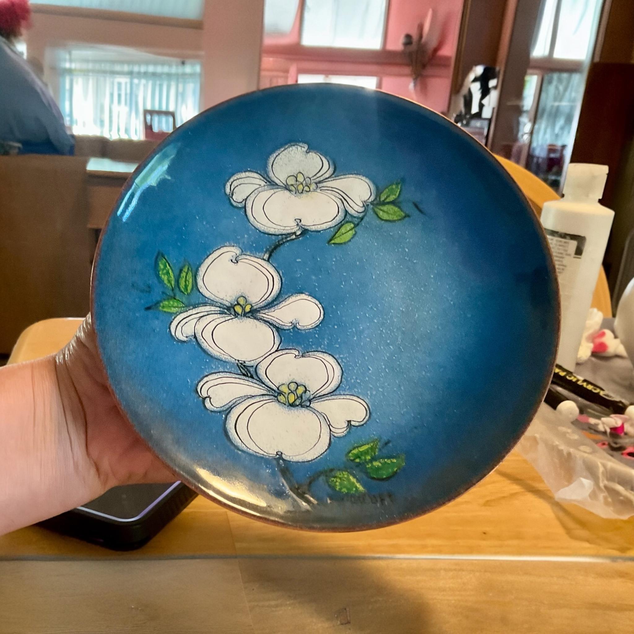 Vintage Mid Century COPPER ON ENAMEL Plate Signed Margaret Ratliff