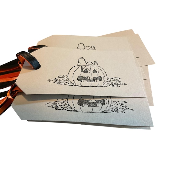 Snoopy Halloween Gift Tags, Hand Stamped with Ribbon (Set of 8)