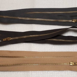 Zipper, divisible, metal, in 3 colors, brown, beige and grey