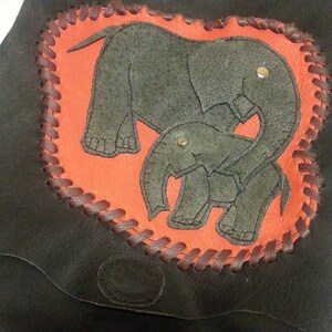 Dark brown, simple, smaller leather shoulder bag, with elephants image 2