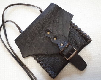 Small leather chest pouch in dark brown