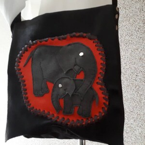 Dark brown, simple, smaller leather shoulder bag, with elephants image 9