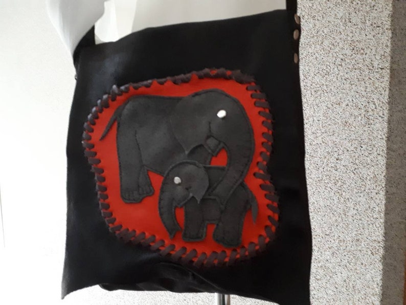 Dark brown, simple, smaller leather shoulder bag, with elephants image 9