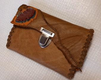 Large wallet made of genuine light brown leather in a vintage look, with card slots and coin compartment, handmade unique