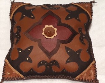 Western style cushion, made of genuine leather, filled