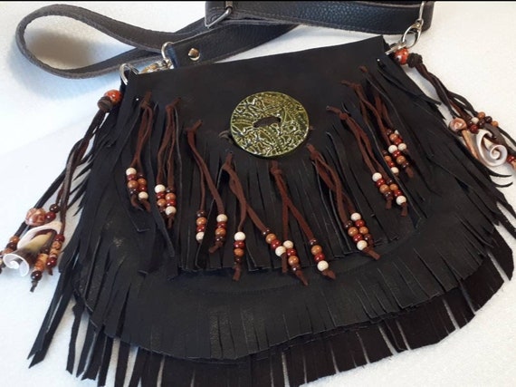 Small Fringe Bag In Dark Brown Leather - Small Leather Fringe Belt Bag Small Fringe Bag In Dark Brown Leather - Small Leather Fringe Belt Bag