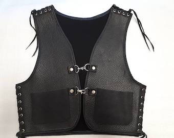 Black leather vest, unisex, size. S