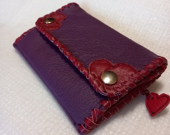 Large wallet, genuine leather, purple red, with many compartments