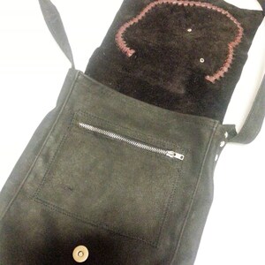 Dark brown, simple, smaller leather shoulder bag, with elephants image 5