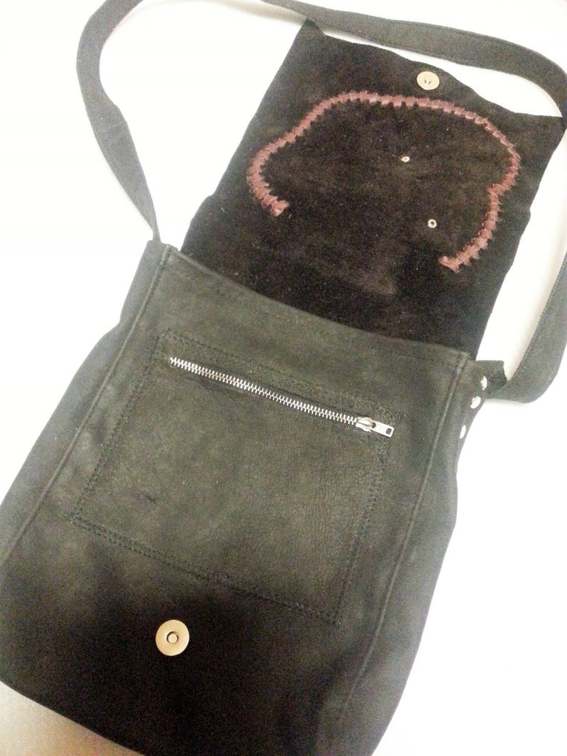 Dark brown, simple, smaller leather shoulder bag, with elephants image 5