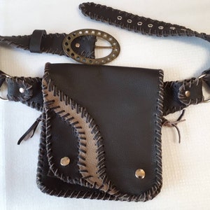 brown belt bag, genuine leather, with belt, handmade unique piece
